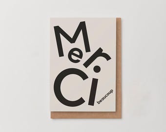 Thank You Card Merci Beaucoup French Scandi Bold Typography Sustainable Recycled Eco Card UK