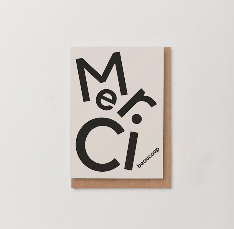 Thank You Card Merci Beaucoup French Scandi Bold Typography Sustainable Recycled Eco Card UK image 1