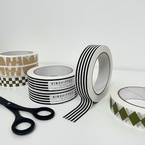 Compostable Paper Tape Black Stripes Recyclable Sustainable Eco Stationery Plastic Free UK Made