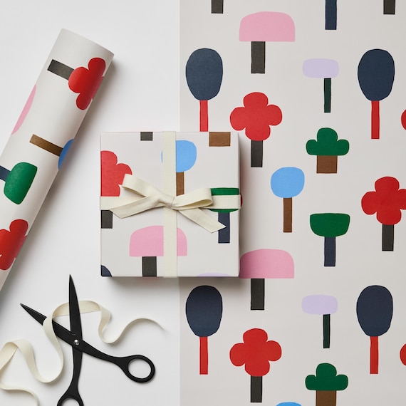 Gift Wrap Woodland Trees Wrapping Paper 3 Sheets Ayesha Pearce Sustainable Recycled Eco UK Made