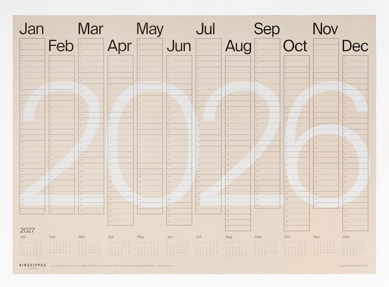 2026 Wall Planner Calendar Large Format 50x70cm Scandi Minimal Beige Sustainable Recycled UK image 2