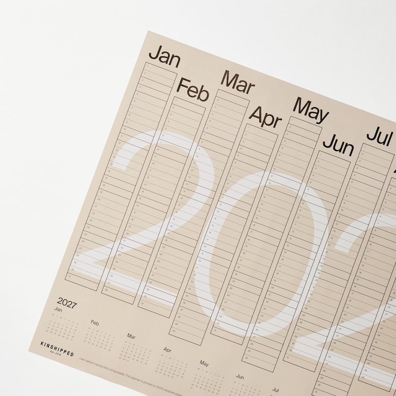 2026 Wall Planner Calendar Large Format 50x70cm Scandi Minimal Beige Sustainable Recycled UK image 1