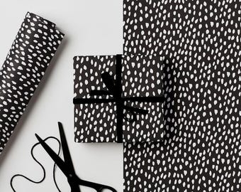 Geschenkpapier White Dash Monochrome Geschenkpapier 3 Bögen Nachhaltig Kompostierbar Recycling Eco UK