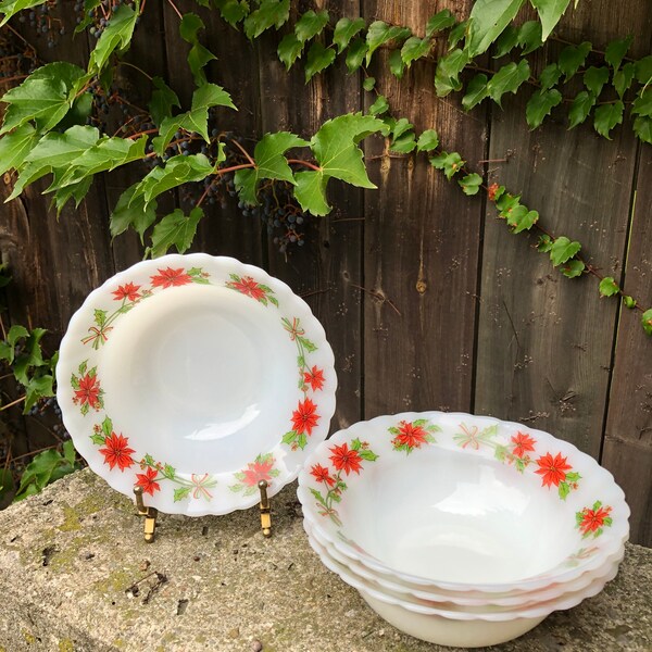 Indopal Milk Glass Poinsettia Bowls - Set of Four