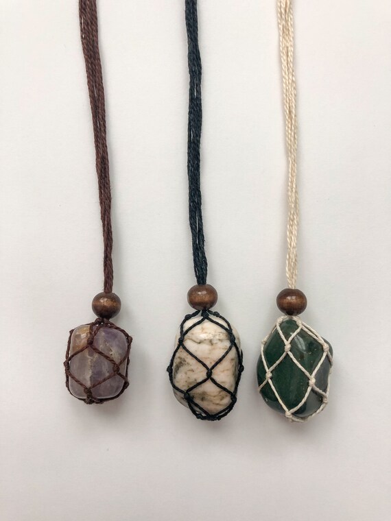 Macrame Interchangeable Crystal Necklace Etsy