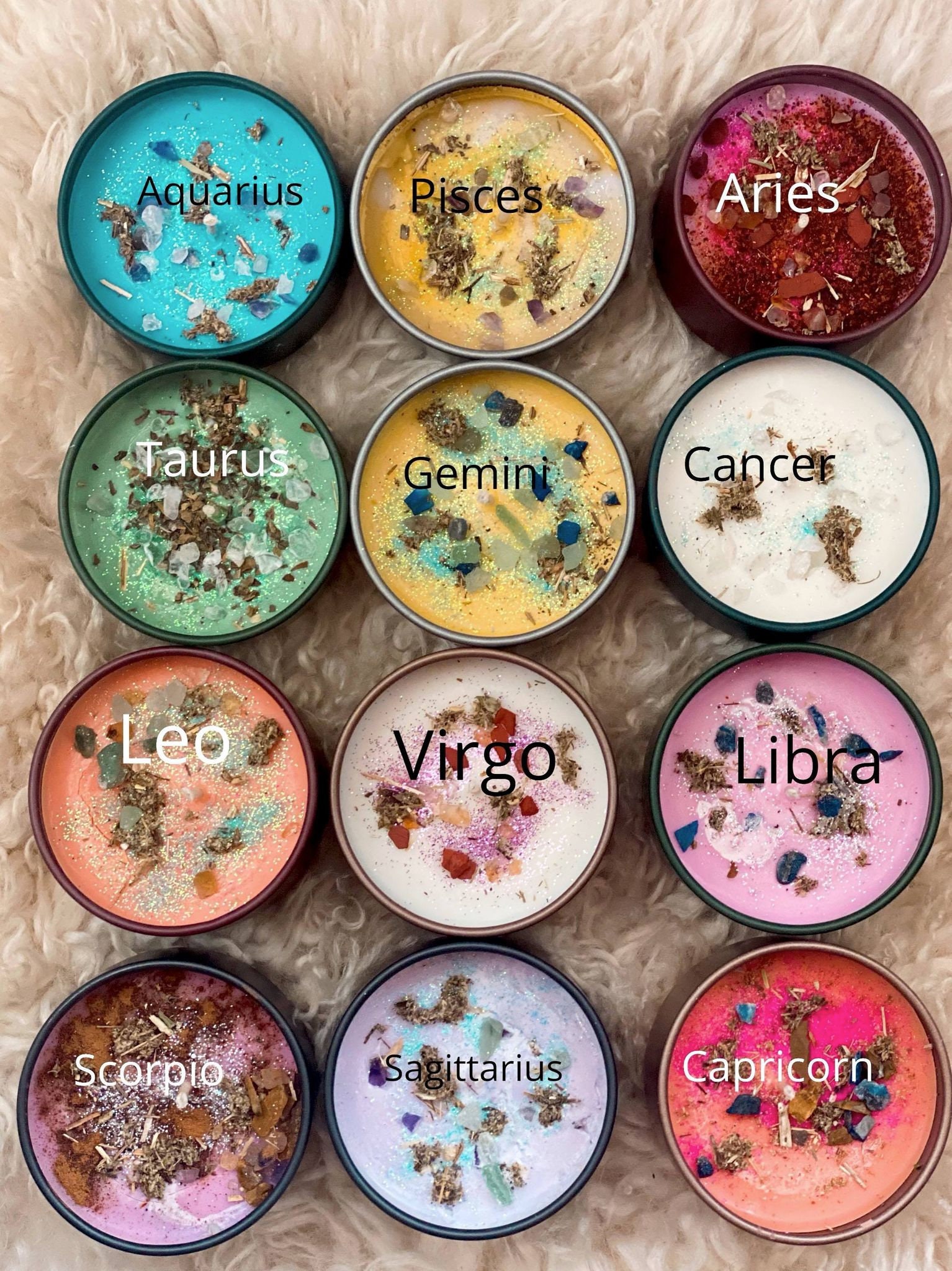 Zodiac Mini Manifestation Candles / Astrology Candles / Crystal and H…