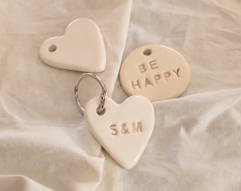 Custom Personalized Handmade Ceramic Key Chain, Cool Little Ceramic Keychain, Bridesmaid Gift, Wedding Favor, Custom Gift