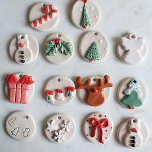 Handmade White Clay Christmas Ornaments – Reindeer, Tree & Snowflake