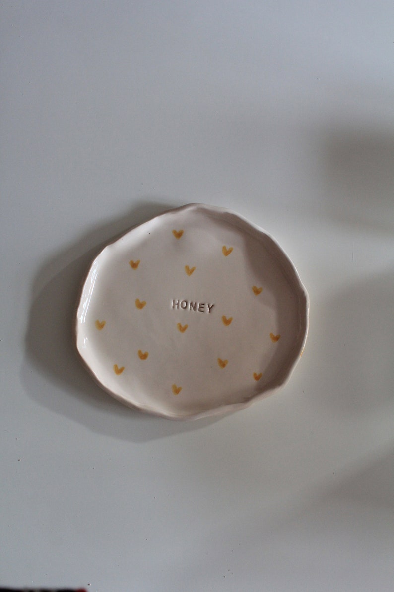 Honey Quote Yellow Little Hearts Mini Plate, Dessert Plate 1 Plate image 2