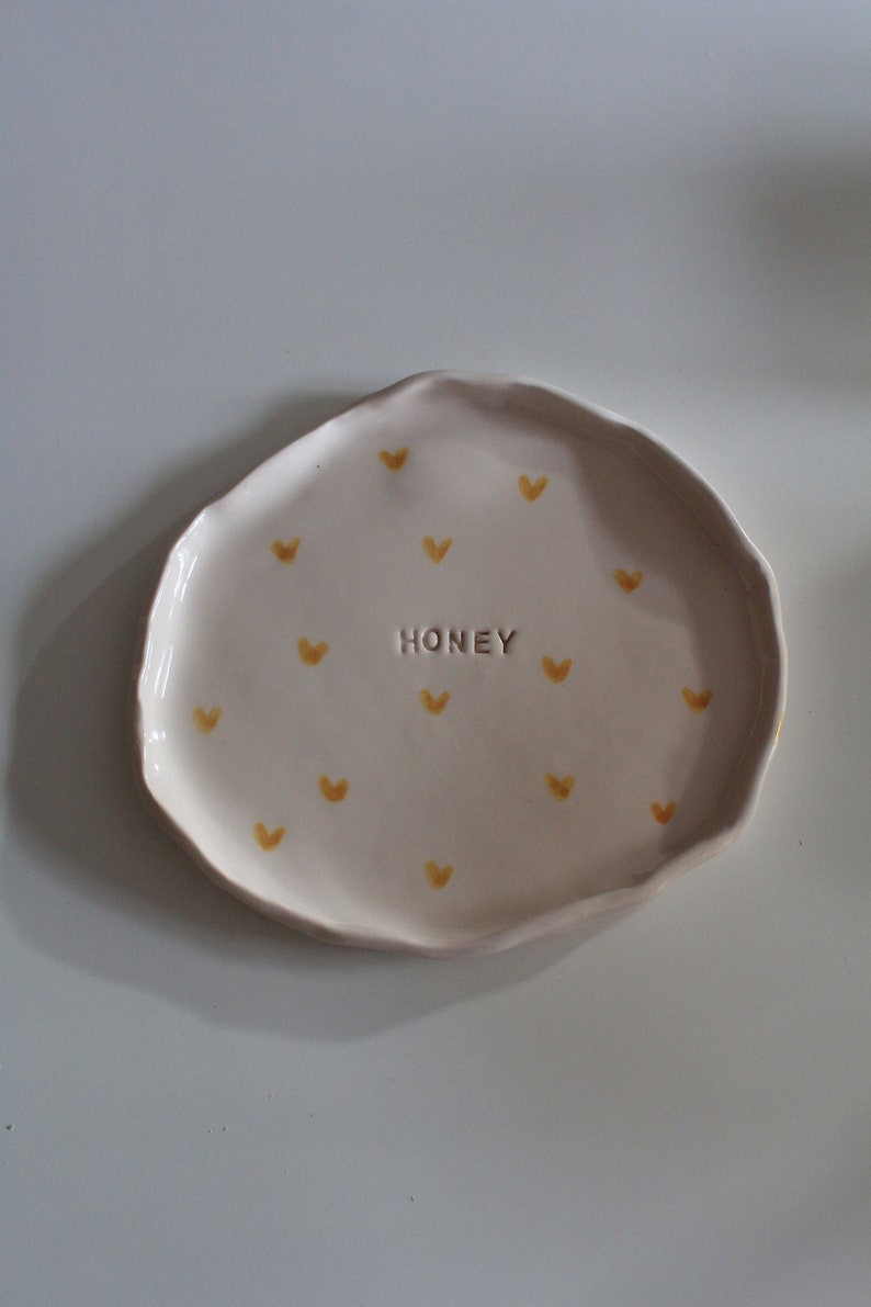 Honey Quote Yellow Little Hearts Mini Plate, Dessert Plate 1 Plate image 5