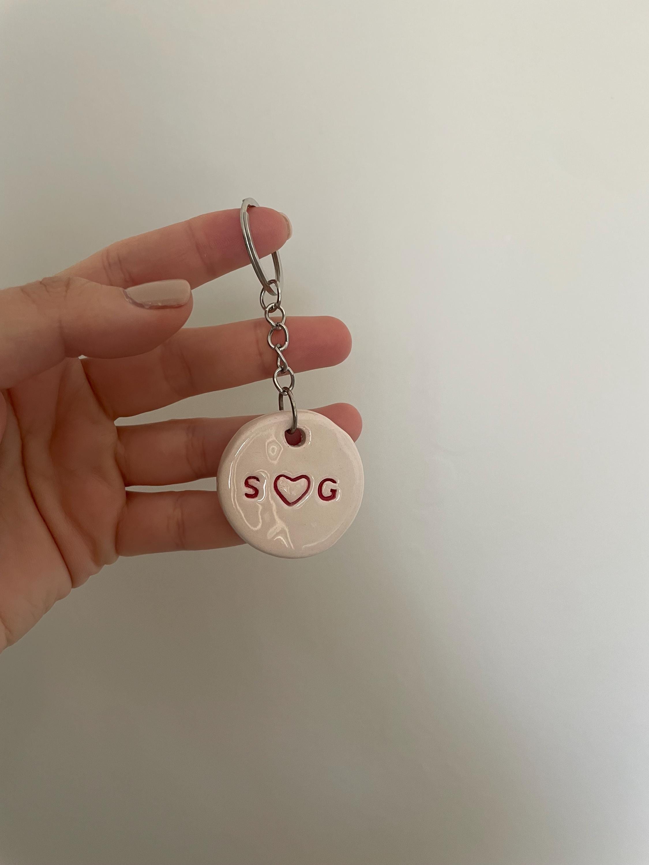Personalized Ceramic Keychain: Handmade Initial Letter Valentine's Gift ...