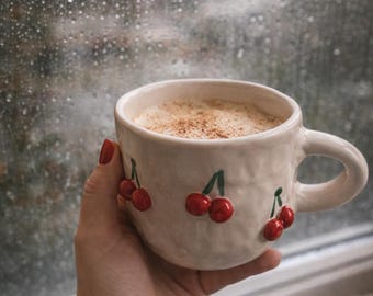 Handgemachte Keramik Kirsche Tasse: Einzigartige Keramik Kaffeetasse