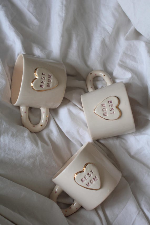 Handmade Mom Mug, 24C Gold Heart Detail, Mother's Day Gift