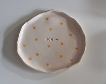 Honey Quote Yellow Little Hearts Mini Plate, Dessert Plate (1 Plate)