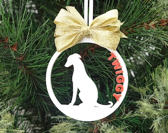 Personalised Whippet or Greyhound bauble - Custom made dog Christmas tree ornament with name