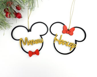 Personalised Mickey and Minnie ornaments - Custom name hanging decorations