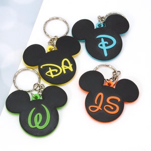 Chaveiro inicial personalizado - Chaveiro com letras de orelhas de mouse personalizado - Etiqueta de bolsa com alfabeto escolar