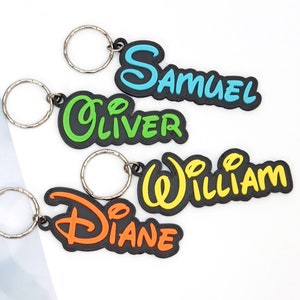 Porte-clés prénom personnalisé - Porte-clés prénom style Disney - Etiquette cartable