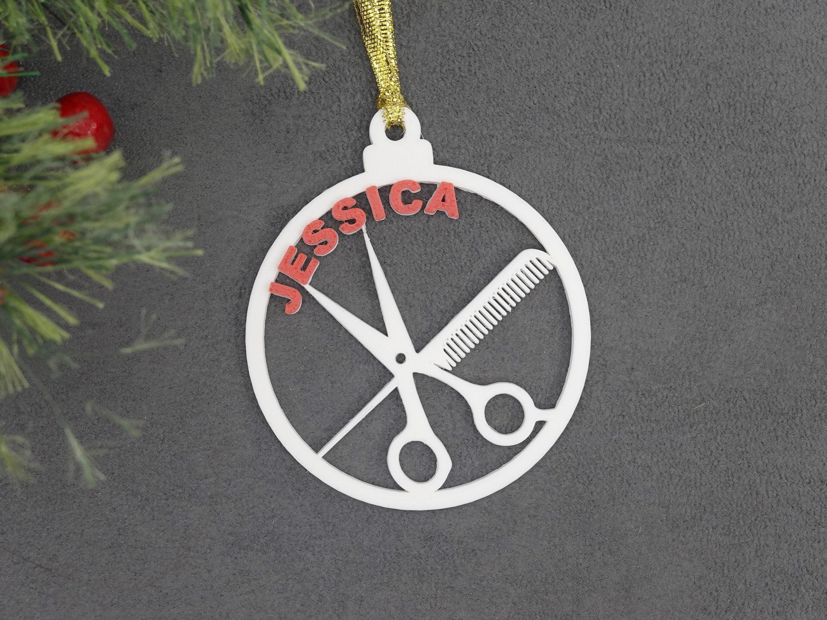Personalised Hairdresser ornament - Custom Hair Stilist Christmas bauble with name