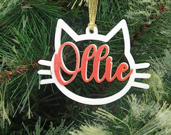 Personalised cat ornament - Custom kitten Christmas ornament with name - Cat lover holiday gift