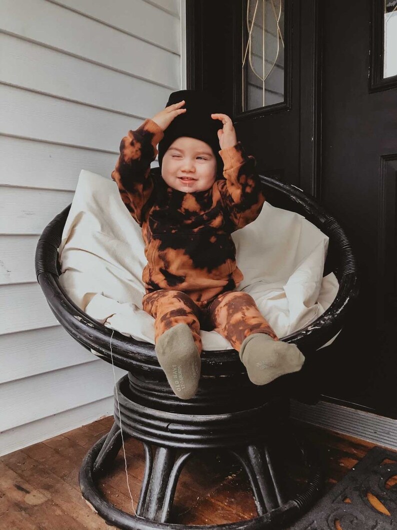 Pullover Sweater 2T 4T 5T Sweatpants Tie Dye Cappuccino Sweatsuit Heavyweight |Black base Brown Hood Joggers