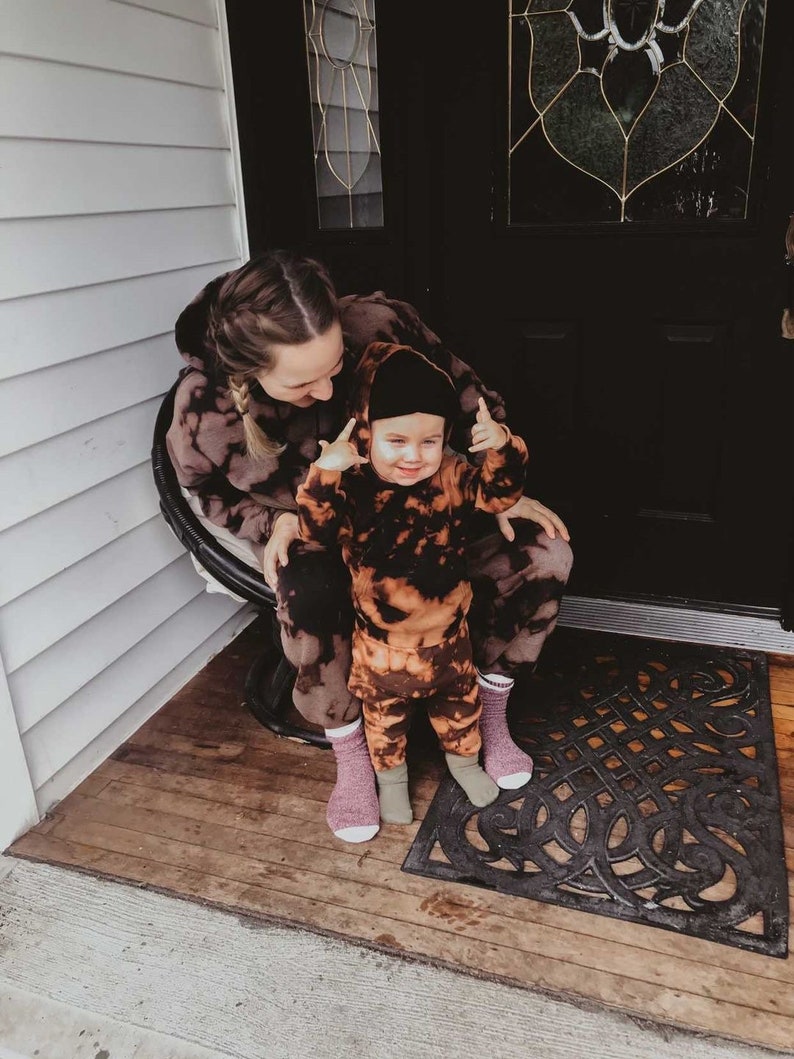 Pullover Sweater 2T 4T 5T Sweatpants Tie Dye Cappuccino Sweatsuit Heavyweight |Black base Brown Hood Joggers