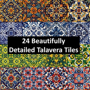 24 piastrelle Talavera in carta digitale - Clip art con download immediato, motivi di piastrelle messicane e spagnole, disegni artigianali marocchini messicani
