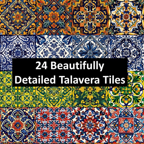 24 Talavera Tile digital paper images, Instant download, clip art, Mexican tile paper, Spanish tile, Moroccan, Mexicana, artisan