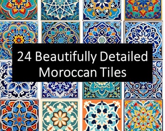 24 Moroccan Tile digital paper images, Instant download, clip art, Moroccan tile paper, tile, artisan