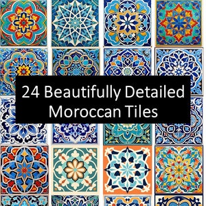 24 immagini di piastrelle marocchine su carta digitale, download immediato, clip art, carta per piastrelle marocchine, piastrelle, artigianale