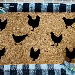 Chickens Welcome Door Mat, Chickens Welcome Rug, Chicken Home Decor, Farm Animal Welcome Rug, Farm Animal Home Decor Cute Chicken Home Decor