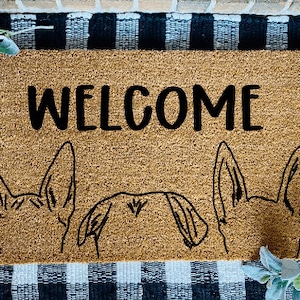 Custom Dog  Ears Outline Welcome Door Mat, Cute Dog Door Mat, Personalized Dog Rug, Dog Welcome Rug, Custom Pet Door Mat , Dogs on Door Mat