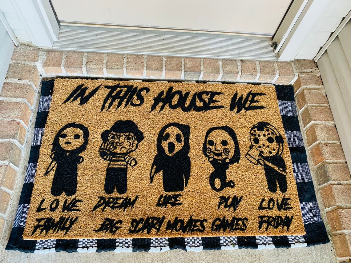 Halloween Door Mat Horror Movie Door Mat in This House We Etsy