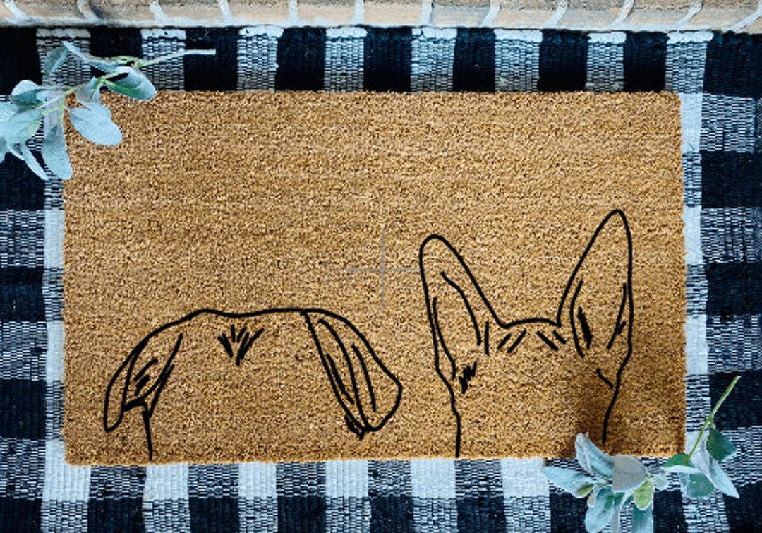 Custom Dog Ears Outline Door Mat, Cute Dog Door Mat