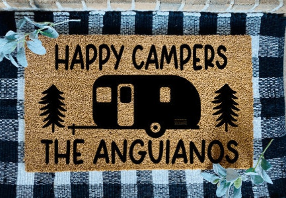 Happy Campers family last name welcome mat - Camping camper gift, custom  personalized doormat door mat