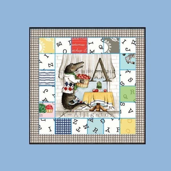 Mini Quilt Kit - You choose Hungry Animal Alphabet Letter - Lovie  - Precut Learn to Quilt for Beginners - Includes Everything 13.5" x 13.5"