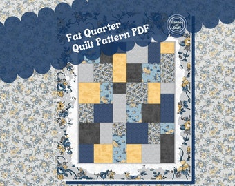 Fat Quarter Quilt Pattern - Quilt Pattern For Beginners -Fast & Easy PDF Pattern - Quilt pattern INSTRUCTIONS - 39" x 48"  and  57" x 64"