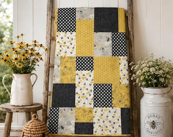 Honey Bee Quilt Kit 56x65 | Riley Blake Honey Bee Fabric | Fat Quarter Quilt Kit | Throw | Beginner Quilt Project | Pattern Included