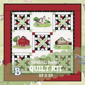 Frühlings Scheunen Quilt Kit | Riley Blake Spring Barn Kollektion | 59 x 59 Quilt | Bauernhaus Scheune Quilt Kit | Kühe und Barn Quilt 845