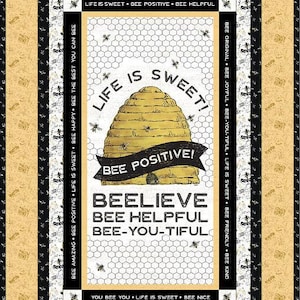 Beginners Quilt Kit - Pre Cut Quilt Kits - Quilt Panel - Bee Fabric Life is Sweet - QUILT KIT 4  - Finished Size 39&quot;x58&quot; Yellow and Black
