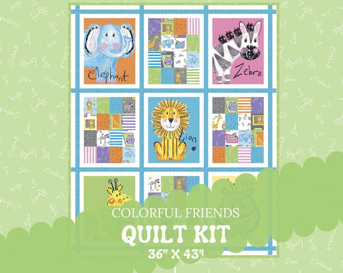 Pre Cut Quilt Kits for Beginners Colorful Friends Elephant, Hippo