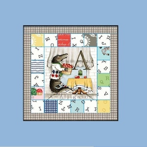 Mini kit de edredón: tú eliges la letra del alfabeto de animales hambrientos: Lovie, precortado, aprende a acolchar para principiantes, incluye todo, 13,5" x 13,5"
