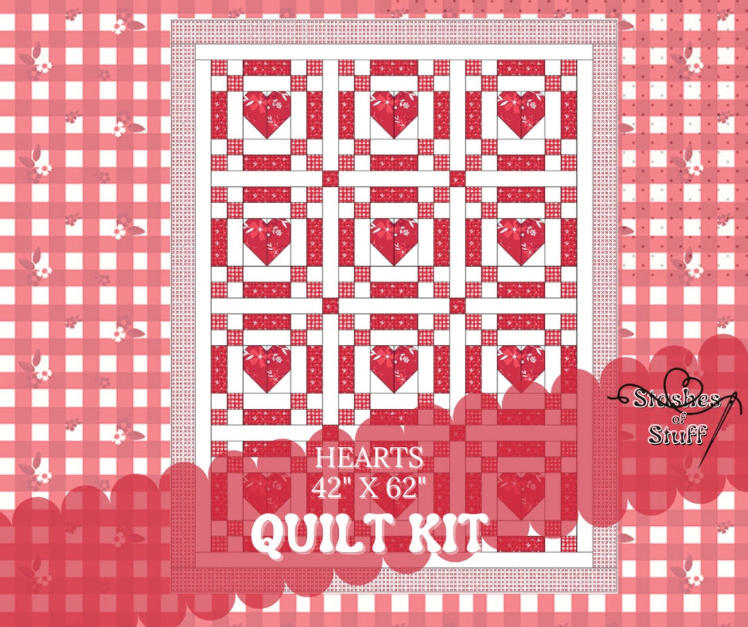 Precut Quilt Kits for Beginners Ready to Quilt Hearts in Red or Blue 3
