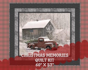 Christmas Memories Quilt Kit – Vintage Truck & Tree Panel – Riley Blake Fabrics – Quick and Easy Holiday Quilt 60″ x 53″