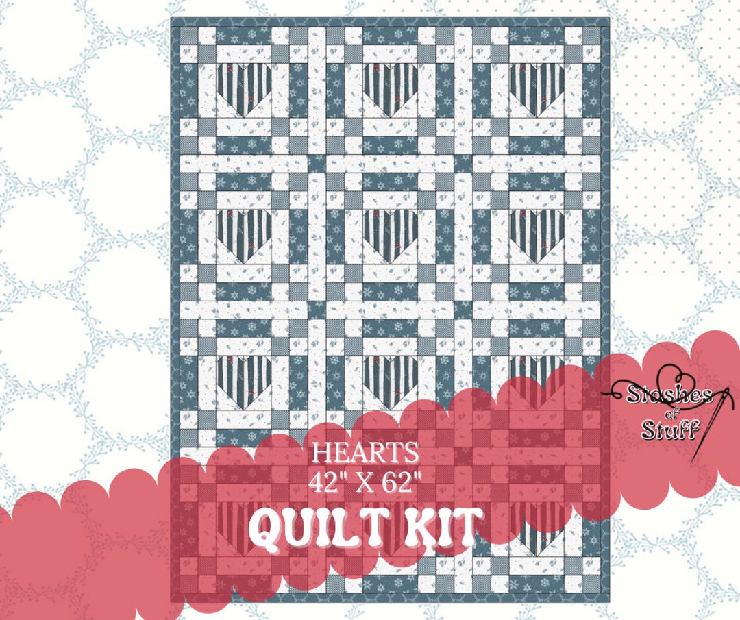 Precut Quilt Kits for Beginners Ready to Quilt Hearts in Red or Blue 3