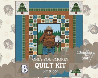 Only You Smokey Bear Quilt Kit | Riley Blake Fabric | Pre-Cut or Finished Quilt Options | Wildlife Forest Quilt | 1010 - 59" x 66"