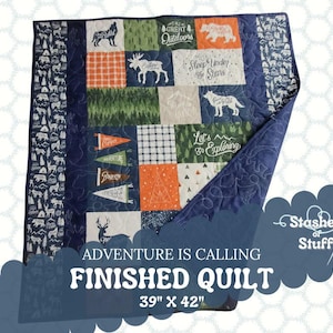 Finished Adventure is Calling Quilt – Wildlife Forest Animals – Bear Moose Deer – Boy Gift – Handmade Quilt – 39&quot; x 43&quot; – Ready to Ship