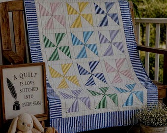 Sweet Summer Spin Pinwheel Quilt Kit – Riley Blake Colorful Friends Fabrics, Bright Baby Quilt, Beginner Friendly 265