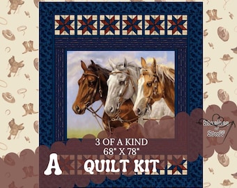 Kit para Colcha Ride the Range – Três Cavalos Iguais – Colcha Western Riley Blake 67″ x 78″ – Pré-cortada e com Opções de Forro 207