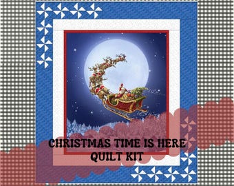 Christmas Time Is Here Santa's sleigh flying Panel QUILT KIT  - Quick and easy  - Riley Blake Fabrics - Finished Size 58"x65"